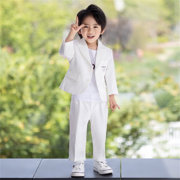 JCCXIN Boys Business Suits Coat 3 Piece Outfit Sets Tuxedo Set Kids Formal Suit Blazers Coats Tops Boys Blazer Coats With Pants Necklace Set Slim Birthday Clothes Sets