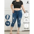 thumbnail image 2 of Women'S Large Size Dark Blue Fashionable Versatile Rolled Edge Hole Casual Style Denim Shorts, Soft And Comfortable Slim Fit Jeans, 2 of 7