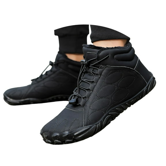 Mepaouo Mens Womens Snow Boots Winter Warm Anti Slip Fleece Lined Ankle Barefoot Shoes(Black,5.5)