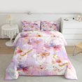 thumbnail image 3 of Manfei Chic Butterfly Full Size Comforter Sets,Golg Glitter Print Bedding Comforter Set,Pink White Bedding Sets For Girls Kids,Breathable Home Decor Reversible,3 Pieces, 3 of 9