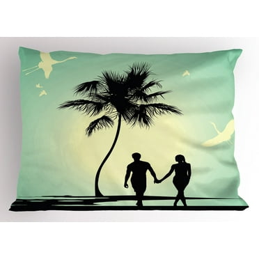 Ambesonne Romantic Pillow Sham, Married Couple Walking, 26" X 20", Pale Green Seafoam Black