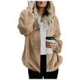 thumbnail image 5 of Feancey Womens Plus Size Fuzzy Jackets Soft Plush Zip Up Hoodies Comfy Fleece Warm Winter Coats Solid Casual Hooded Jacket with Pockets Khaki 5XL, 5 of 8