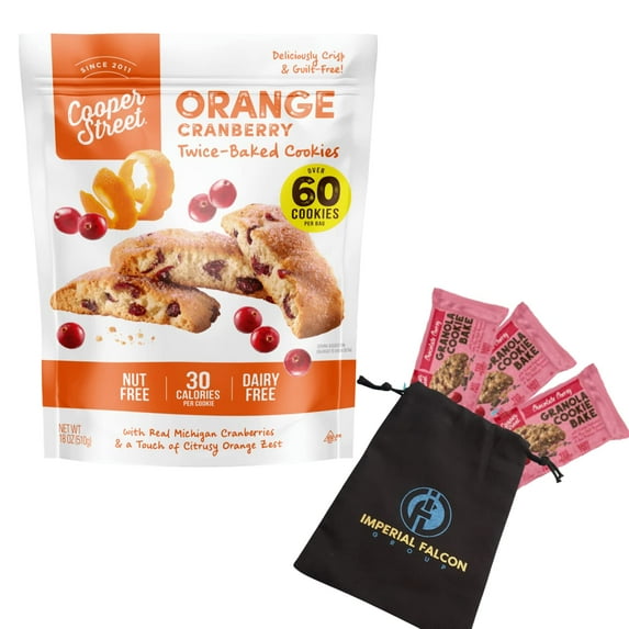 Cooper Street Cookies 18 oz All Natural Twice Baked Crispy Cookie, Nut & Dairy Free, Low Calorie Biscotti Style With Bag of 3 Chewy Granola Bakes