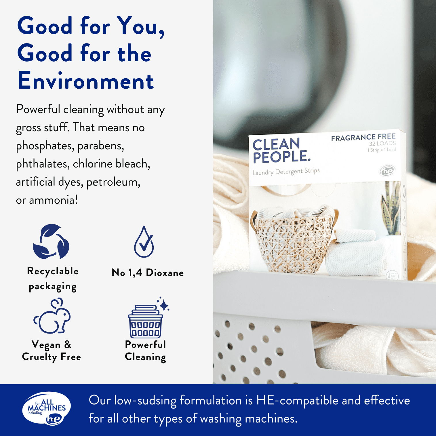 Clean People Laundry Detergent Sheets- Clean Ingredients, Ultra Gentle - Baby (Unscented), 96 Pack