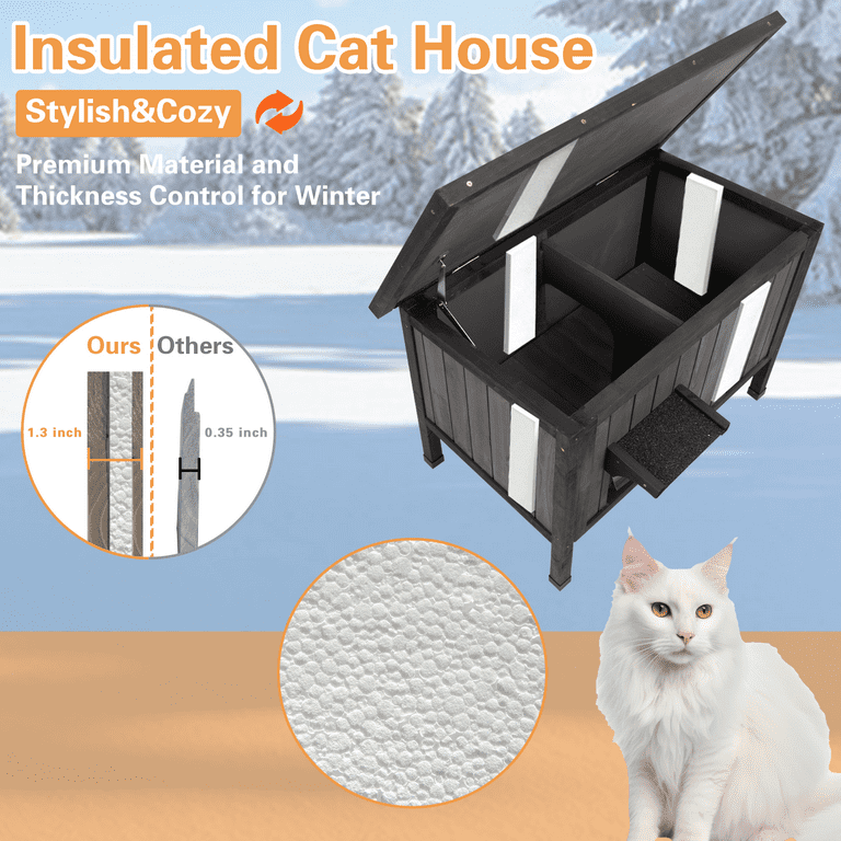 Petscosset Outdoor Cat House Thermally Insulated Weatherproof for Multiple Cats Grey Walmart