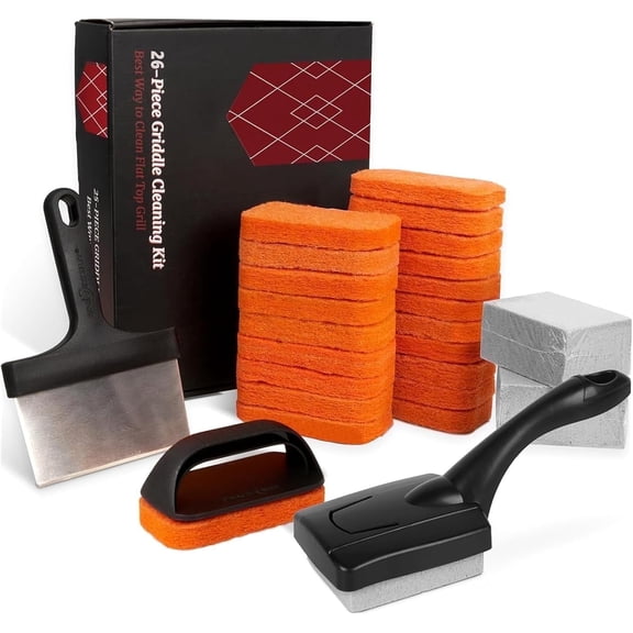 Shinestar 26 Piece Griddle Cleaning Kit for Blackstone Griddle, Flat Top Grill Cleaner Kit with Scraper, Cleaning Brick, Scouring Pads, Professional Griddle Accessories Kit