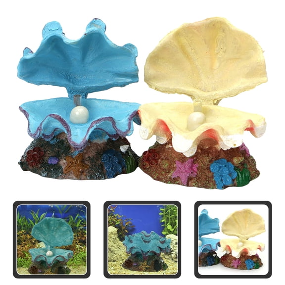 KALLORY 2Pcs Fish Tank Bubbler Decorations with Pearl Ornaments for Aquarium Resin Crafts Assorted Color