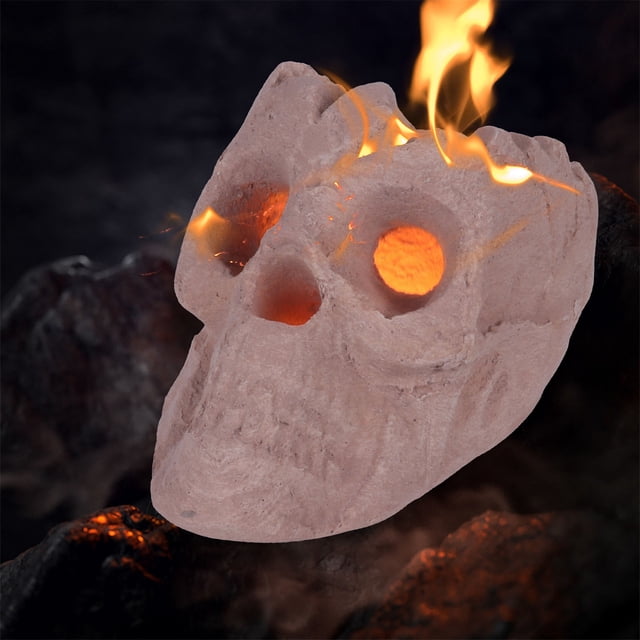 Fwttom Skull, Halloween Decoration Fireplace Bonfire Simulation Ceramic Fiber Skull Flame Home Decor Items