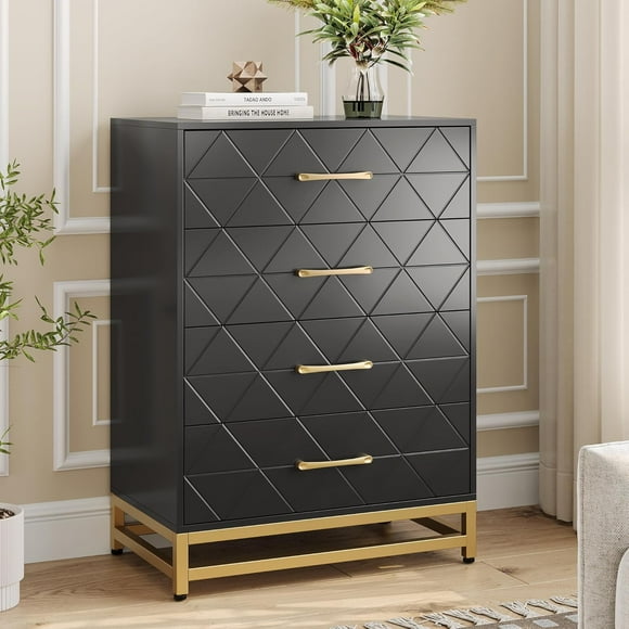 Wooden Dresser for Bedroom, Dressers & Chest of Drawers with 4 Drawer, Wood nightstand for Storage and Organization (Black)
