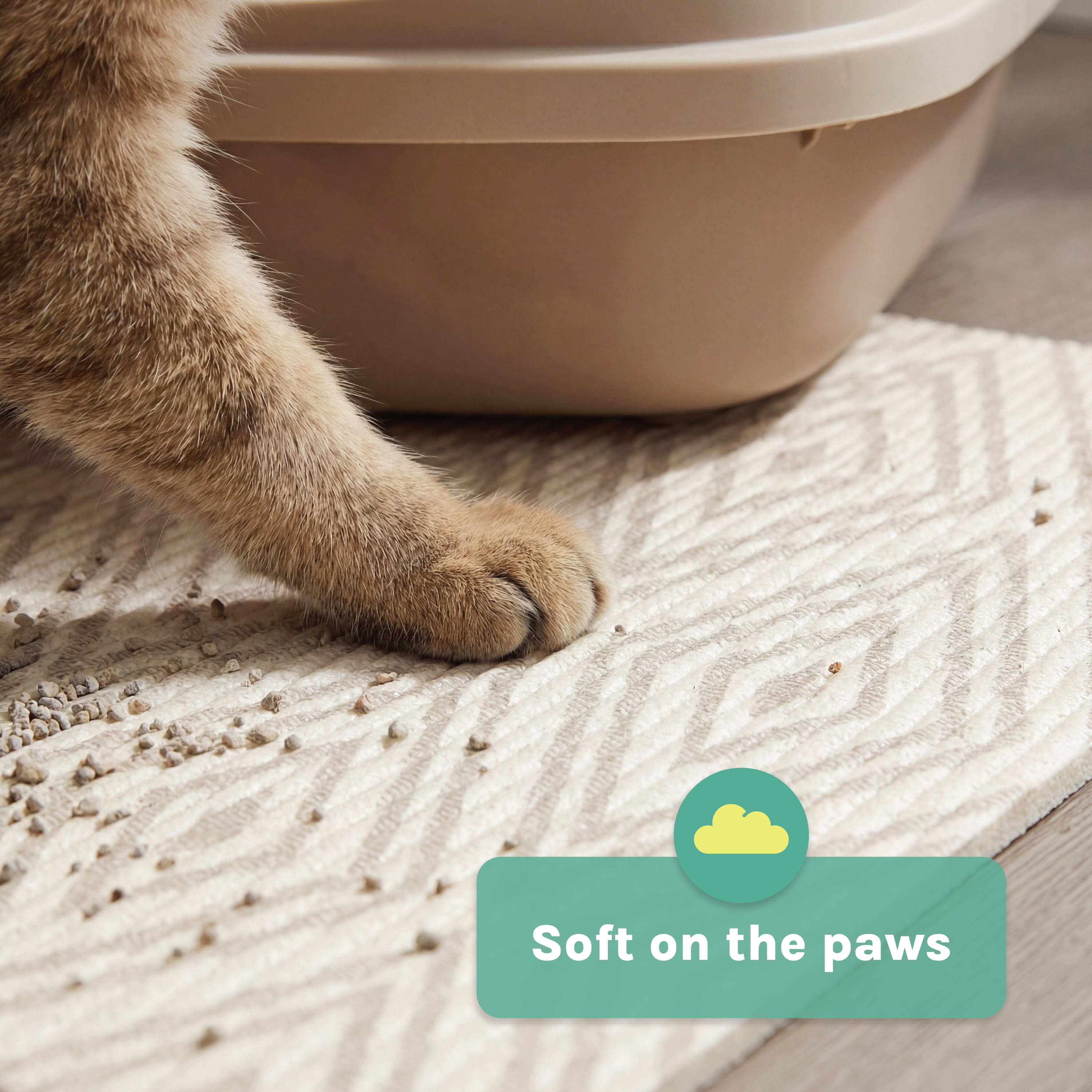 Kitty City Large Water Resistant Cat Litter Foam Mat, Tan Diamond Print, 35 x 23"