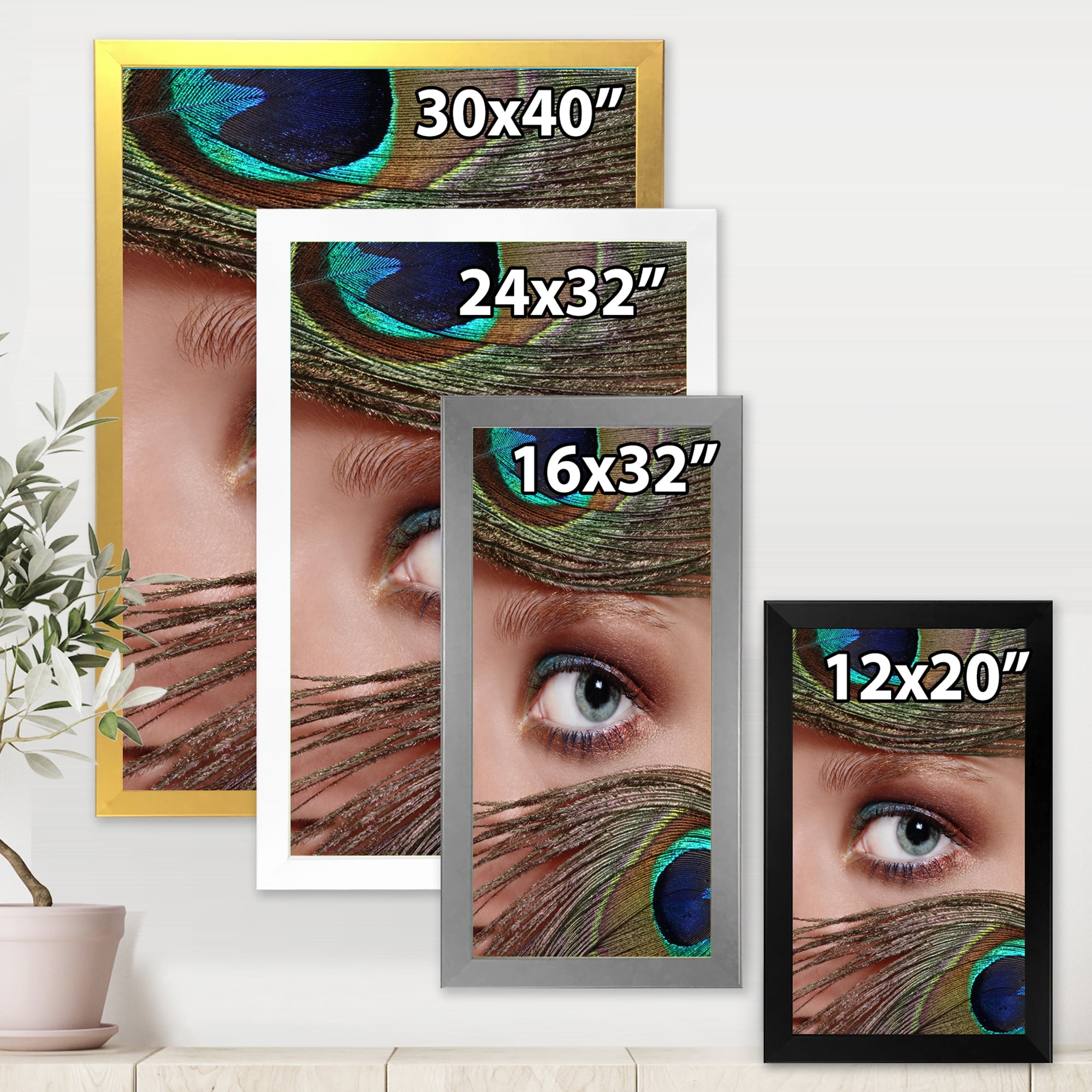Designart 'Peacock Feathers and Eye' Bohemian & Eclectic Framed Art Print
