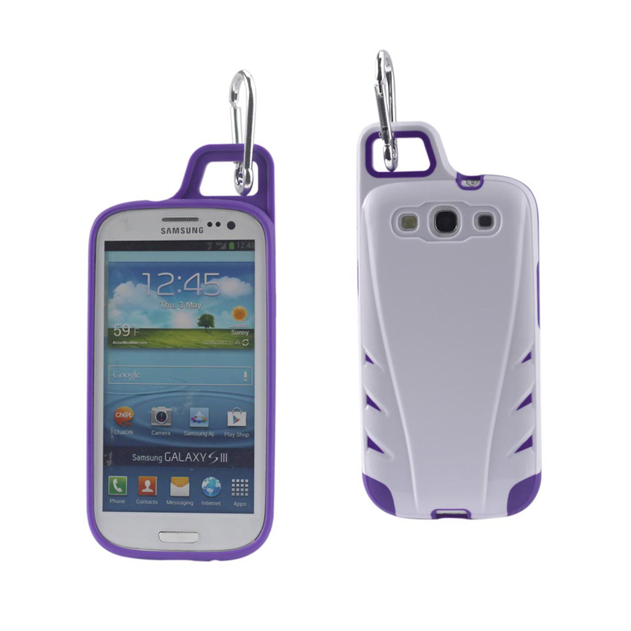 Samsung Shockproof Phone Case Galaxy S3 Dropproof Workout Hybrid Case With Hook White Purple -