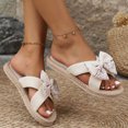 thumbnail image 6 of Wensltd Women Trendy Sandals Comfortable Floral Print Bow Decor Round Toe Open Toe Summer Flat Sandals for Indoor Outdoor Casual Wear White, 6 of 8