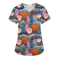 thumbnail image 2 of HaHaHappy Christmas Womens Scrub Plus Size V Neck Dressy Christmas Santa Print Scrub Shirts Funny Short Sleeve Cute Scrub Tops Nursing Uniform Medical Nurse Workwear with Pocket Blue XL, 2 of 4