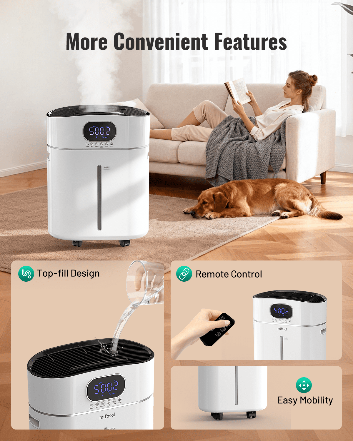 Humidifier Large Room Warm and Cool Mist, 3.2Gal/12L Humidifiers for Home 800 sq ft, Air Humidifiers for Bedroom with Diffuser & Flame Light, Whole House Humidifiers for Nursery Baby Plants, White