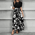 thumbnail image 6 of HAJWOH Spring Formal Dresses for Women 2025 Puff Sleeve Flowy Floral Wedding Guest Dresses Casual Long Dresses with Belt Elegant Fashion Boho Dresses Black XL, 6 of 6