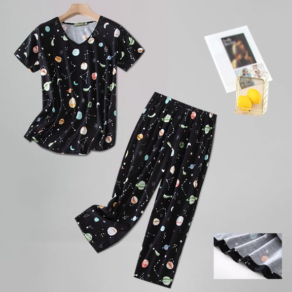 Gunia Capri Pajamas For Women Set Cotton Short Sleeve Top Capri Pants Plus Women Pajama Sets Sleepwear Pjs S-3Xl