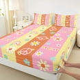 thumbnail image 3 of Feelyou Cartoon Groovy Flower Bed Sheets, Peace and Love King Sheets, Rainbow Stripes Sheet Set, Super Cozy Room Decor, 4-Piece, 3 of 7