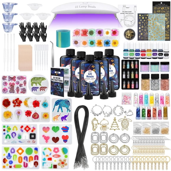 Kit de fabricación de joyas de resina UV KISREL, 500 g, con lámpara y moldes