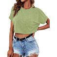 thumbnail image 2 of Langwyqu Summer Women Solid Color Casual Crop Tops Short Sleeve Crewneck T-Shirts, 2 of 5