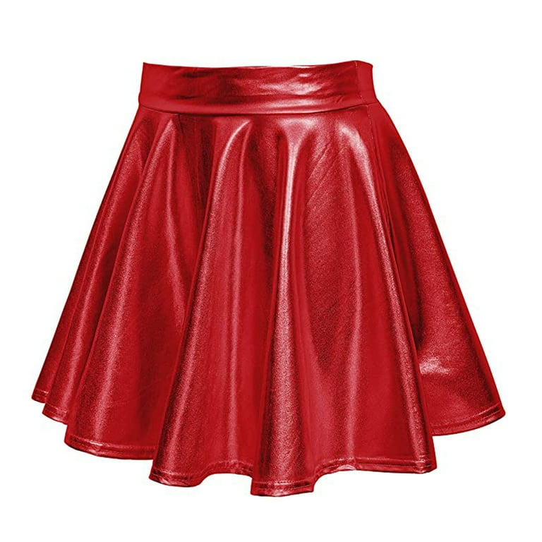 Mepaouo Girl's Shiny Metallic Skater Skirt Leather Pleated Mini Flared  Skirts Dress Sizes S-XL - Walmart.com