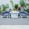 thumbnail image 4 of LeisureMod Chelsea Modern 7-Piece Outdoor Patio Conversation Set & 44" Propane Fire Pit Table in White Aluminum with Blue Cushions, 4 of 18