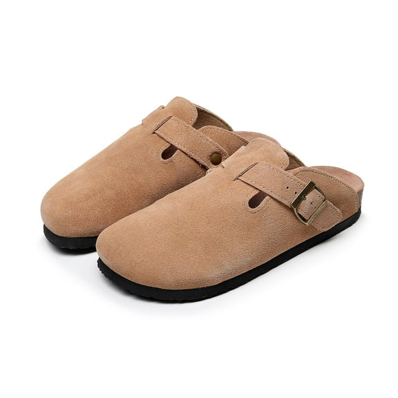 Guoluofei Women's Suede Clogs Mules Stylish Couple's Clogs for Women and Men Cow Leather with Arch Support and Cork Footbed