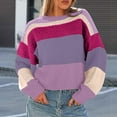 thumbnail image 5 of YDFCWXW Womens Color Block Cropped Sweaters 2025 Winter Trendy Casual Oversized Y2k Going Out Striped Pullover Tops (Hot Pink, L), 5 of 5