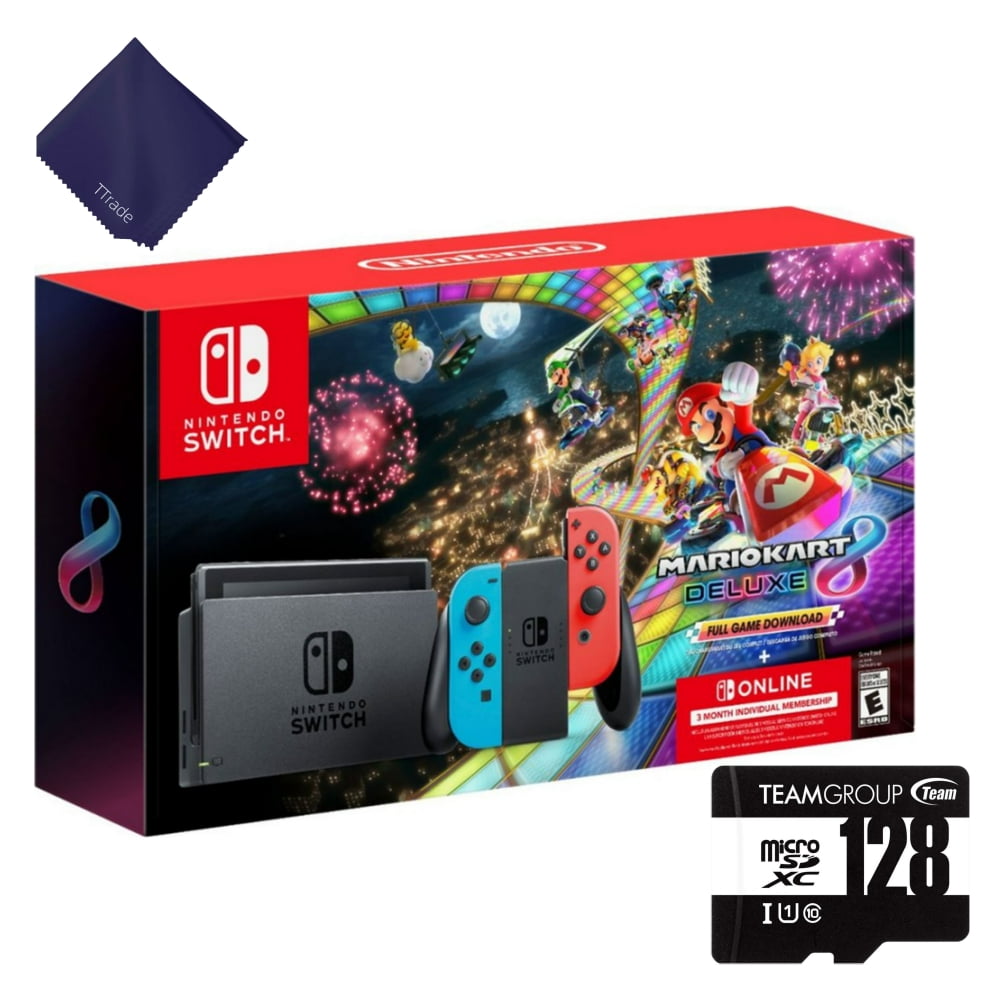 任天堂Switch 本体セット+Mario U Deluxe Nintendo Switch Gaming Console Bundle, Neon Blue and Neon