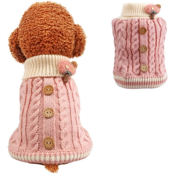 Warm Dog Sweaters Buttons Knitted Girls Pet Clothes for Small Dogs Puppy Coat Wi