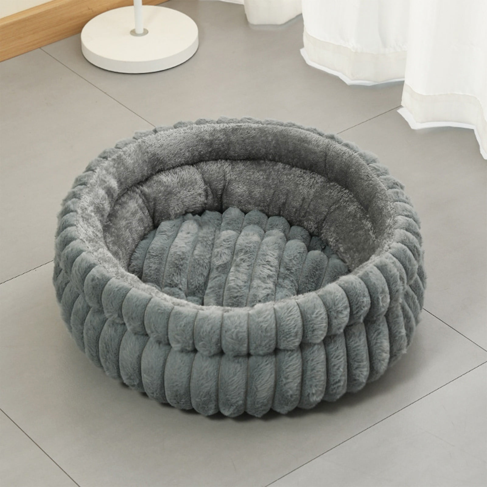 Dvumao Round Plush Pet Bed – 15.7-Inch Fleece Cat & Small Cat Nest