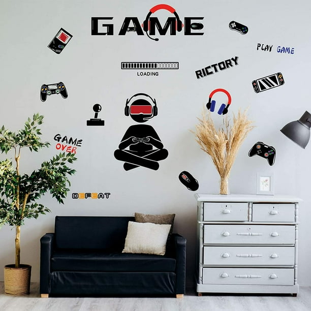 Autocollant mural en vinyle pour salle de jeux vidéo Gamer At