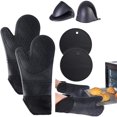 thumbnail image 1 of 6 Unidades Guantes de Horno de Silicona para Cocina - Guantes de Horno y Almohadillas Calientes, Profesional Manoplas Resistentes al Calor para Horno, para Cocina y Horneado (6 PCS, Negro), 1 of 4