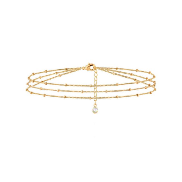 Pulsera de mujer con cadena de perlas de metal de tres capas temperamento