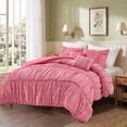 thumbnail image 3 of Regency Heights King Comforter Set 5 Pieces, Red Plaid Ruched Design with Decorative Pillows, Soft Microfiber Bedding Sets for All Seasons, 3 of 8
