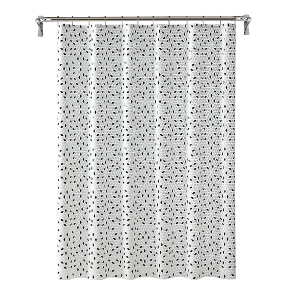 Mainstays Printed PEVA Shower Liner Set, 12 Metal Hooks 70"x72" - Black White Diamond