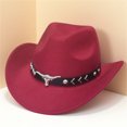 thumbnail image 2 of YAYUBA Western Cowboy Hat for Men and Women - Elegant Suede Panama Hat Adjustable Soft Cowgirl Hat for Outdoor Activities with Wide Edge,Wine, 2 of 3