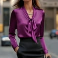 thumbnail image 5 of Satin Blouses for Women Trendy Fashion Business Outfit Long Sleeve Business Tops Satin Silk Work Shirt Formal Fall Outfits Dressy Tops Elegant Work Tops Satin Work Blouses Silk Shirts Purple M, 5 of 9