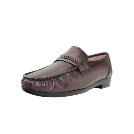 

Mens Moc wide width comfort oxford Leather Shoes Casual Walking Pull On Loafers
