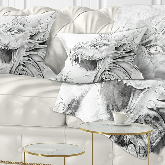 Designart Dragon Tattoo Sketch - Abstract Throw Pillow - 12x20