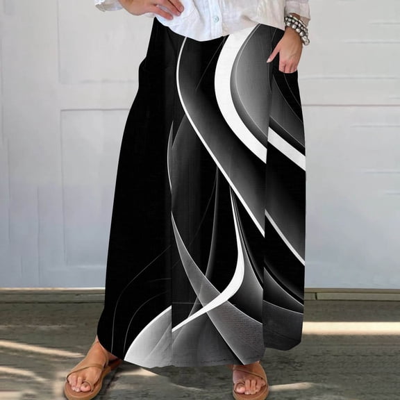 Xixinqiwan Plus Size Skirt for Women Clearance,Women Floral Print Midi Skirt Summer Beach Pleated Elastic High Waisted A Line Skirt with Pockets