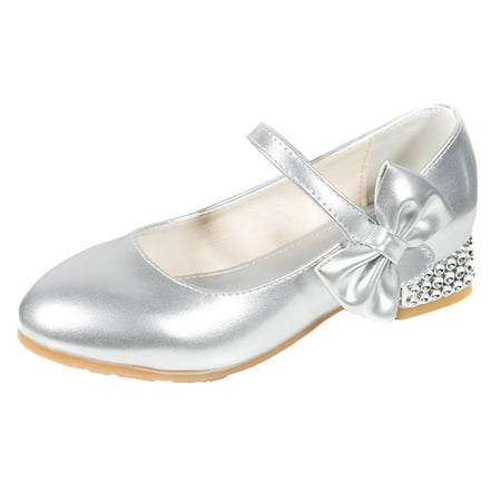 

QIANGONG Toddler Shoes Children Shoes High Heels Girls Princess Single Shoes Dress Shoes Performance Shoes (Color: Silver Size: 39 )