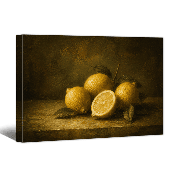 Lemon Foliage Canvas Wall Art Vintage Still Life Oil Picture Prints, Harvest Fruits Artwork Paintings for Living Room Bedroom Dining Room Kitchen Home Wall Decor
