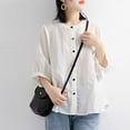 thumbnail image 4 of HomeGardon 3/4 Length Sleeve Womens Tops Summer Tops for Women 2025 Women‘s Casual Oversize Solid Color Round-Neck Hooded 3/4 Sleeve T-shirt Tank,M-XL, 4 of 6