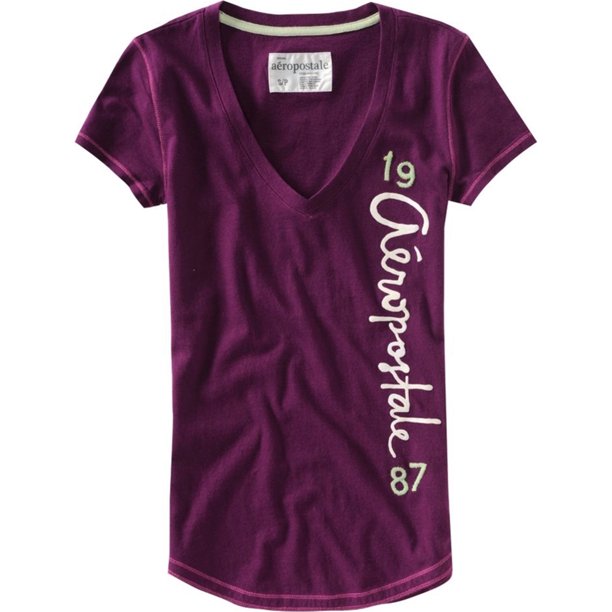 Aeropostale playera gráfica con cuello en V para mujer, morado, extra pequeño