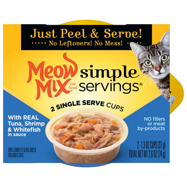 Meow Mix Simple Servings Wet Cat Food with Real Tuna, Shrimp