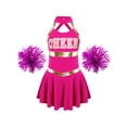 thumbnail image 3 of iiniim Girls Cheerleading Dance Dress with Pom Poms Schoolgirls Cheer Leader Uniform Outfit Party Size 6-16 Hot Pink 14, 3 of 7