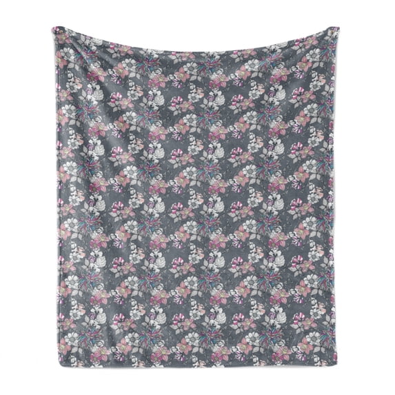 Floral Soft Flannel Fleece Blanket, Ornamental Design of Fuzzy Dahlia Orchid and Daisy in Rainbow Colors Floral Pattern, Cozy Plush for Indoor and Outdoor Use, 60" x 80", Multicolor, by Ambesonne