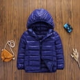 thumbnail image 2 of Alvivi Boys Girls Winter Coat Lightweight Down Puffer Jacket Long Sleeve Hodded Windbreaker Outwear Dark Navy 5-6, 2 of 4