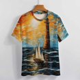thumbnail image 3 of Lighthouse Coast Scenery Womens Tops Women's Fashion Casual Short Sleeve Flower Print Round Neck Pullover Top Blouse, 3 of 6